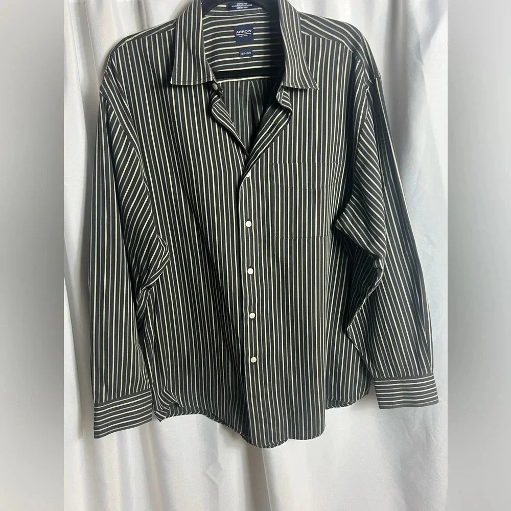 Arrow Men’s Button Down Wrinkle Free Stripes Business Casuals Size XL 17-17 1/2